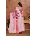Women's Banarasi Silk Jaquard Woven Saree With Unstitched Blouse 5.5Mtr (Pink) - Image 3