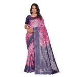 Women's Banarasi Silk Jaquard Woven Saree With Unstitched Blouse 5.5Mtr (Pink) - Image 2