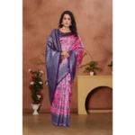 Women's Banarasi Silk Jaquard Woven Saree With Unstitched Blouse 5.5Mtr (Pink) - Image 5