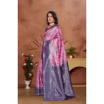 Women's Banarasi Silk Jaquard Woven Saree With Unstitched Blouse 5.5Mtr (Pink) - Image 4