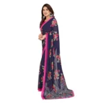 Women's Georgette Printed Saree With Unstitched Blouse 5.5Mtr (Blue) - Image 4