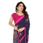 Women's Georgette Printed Saree With Unstitched Blouse 5.5Mtr (Blue) - Image 2