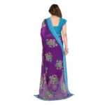 Women's Georgette Printed Saree With Unstitched Blouse 5.5Mtr (Purple) - Image 3