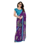 Women's Georgette Printed Saree With Unstitched Blouse 5.5Mtr (Purple) - Image 2