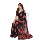 Women's Georgette Printed Saree With Unstitched Blouse 5.5Mtr (Black) - Image 2