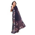 Women's Georgette Printed Saree With Unstitched Blouse 5.5Mtr (Navy Blue) - Image 2