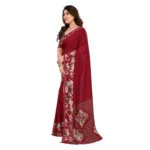 Women's Georgette Printed Saree With Unstitched Blouse 5.5Mtr (Red) - Image 4