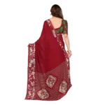 Women's Georgette Printed Saree With Unstitched Blouse 5.5Mtr (Red) - Image 3