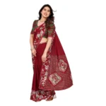 Women's Georgette Printed Saree With Unstitched Blouse 5.5Mtr (Red) - Image 2