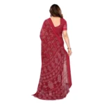 Women's Georgette Printed Saree With Unstitched Blouse 5.5Mtr (Red) - Image 3