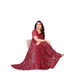 Women's Georgette Printed Saree With Unstitched Blouse 5.5Mtr (Red) - Image 2
