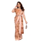 Women's Georgette Printed Saree With Unstitched Blouse 5.5Mtr (Brown) - Image 2