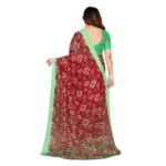 Women's Georgette Printed Saree With Unstitched Blouse 5.5Mtr (Red) - Image 3