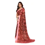Women's Georgette Printed Saree With Unstitched Blouse 5.5Mtr (Maroon) - Image 4