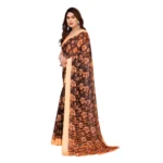 Women's Georgette Printed Saree With Unstitched Blouse 5.5Mtr (Brown) - Image 4