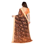Women's Georgette Printed Saree With Unstitched Blouse 5.5Mtr (Brown) - Image 3