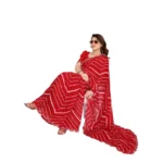 Women's Georgette Printed Saree With Unstitched Blouse 5.5Mtr (Red) - Image 2