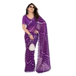 Women's Georgette Printed Saree With Unstitched Blouse 5.5Mtr (Purple) - Image 2