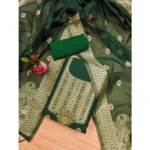 Women's Banarasi Silk Printed Unstitched Salwar Suit Material With Dupatta (Bottle Green, 3Mtrs) - Image 2