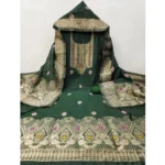 Women's Banarasi Silk Printed Unstitched Salwar Suit Material With Dupatta (Bottle Green, 3Mtrs) - Image 4