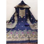 Women's Banarasi Silk Printed Unstitched Salwar Suit Material With Dupatta (Navy Blue, 3Mtrs) - Image 3