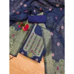 Women's Banarasi Silk Printed Unstitched Salwar Suit Material With Dupatta (Navy Blue, 3Mtrs) - Image 4