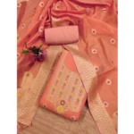 Women's Banarasi Silk Printed Unstitched Salwar Suit Material With Dupatta (Peach, 3Mtrs) - Image 2