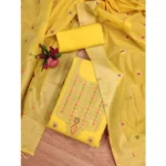 Women's Banarasi Silk Printed Unstitched Salwar Suit Material With Dupatta (Yellow, 3Mtrs) - Image 4