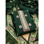 Women's Banarasi Silk Printed Unstitched Salwar Suit Material With Dupatta (Bottle Green, 3Mtrs) - Image 3