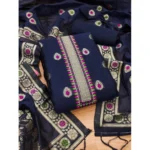Women's Banarasi Silk Printed Unstitched Salwar Suit Material With Dupatta (Navy Blue, 3Mtrs) - Image 3