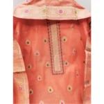 Women's Banarasi Silk Printed Unstitched Salwar Suit Material With Dupatta (Peach, 3Mtrs) - Image 2