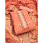 Women's Banarasi Silk Printed Unstitched Salwar Suit Material With Dupatta (Peach, 3Mtrs) - Image 3