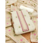 Women's Banarasi Silk Printed Unstitched Salwar Suit Material With Dupatta (White, 3Mtrs) - Image 3