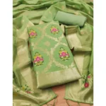 Women's Banarasi Silk Printed Unstitched Salwar Suit Material With Dupatta (Pista, 3Mtrs) - Image 4