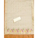 Women's Banarasi Silk Printed Unstitched Salwar Suit Material With Dupatta (White, 3Mtrs) - Image 2