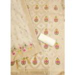 Women's Banarasi Silk Printed Unstitched Salwar Suit Material With Dupatta (White, 3Mtrs) - Image 3