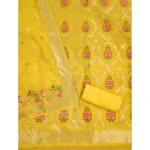 Women's Banarasi Silk Printed Unstitched Salwar Suit Material With Dupatta (Yellow, 3Mtrs) - Image 3