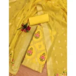 Women's Banarasi Silk Printed Unstitched Salwar Suit Material With Dupatta (Yellow, 3Mtrs) - Image 4