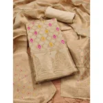 Women's Banarasi Silk Printed Unstitched Salwar Suit Material With Dupatta (Cream, 3Mtrs) - Image 4