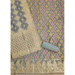 Women's Banarasi Silk Printed Unstitched Salwar Suit Material With Dupatta (Grey, 3Mtrs) - Image 3