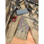 Women's Banarasi Silk Printed Unstitched Salwar Suit Material With Dupatta (Grey, 3Mtrs) - Image 4