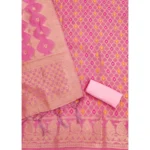 Women's Banarasi Silk Printed Unstitched Salwar Suit Material With Dupatta (Pink, 3Mtrs) - Image 3