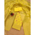 Women's Banarasi Silk Printed Unstitched Salwar Suit Material With Dupatta (Yellow, 3Mtrs) - Image 4