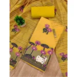 Women's Banarasi Silk Printed Unstitched Salwar Suit Material With Dupatta (Yellow, 3Mtrs) - Image 4