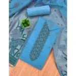 Women's Banarasi Silk Printed Unstitched Salwar Suit Material With Dupatta (SkyBlue, 3Mtrs) - Image 4