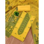 Women's Banarasi Silk Printed Unstitched Salwar Suit Material With Dupatta (Yellow, 3Mtrs) - Image 4