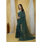 Women's Georgette Printed Saree With Unstitched Blouse 5.5Mtr (Green) - Image 4