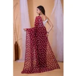 Women's Georgette Printed Saree With Unstitched Blouse 5.5Mtr (Maroon) - Image 4