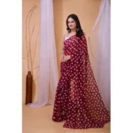 Women's Georgette Printed Saree With Unstitched Blouse 5.5Mtr (Maroon) - Image 3