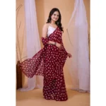 Women's Georgette Printed Saree With Unstitched Blouse 5.5Mtr (Maroon) - Image 2